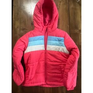 Operation Warm Pink Puffer Jacket Girls 14/16 Hooded Striped Fleece Lined Coat